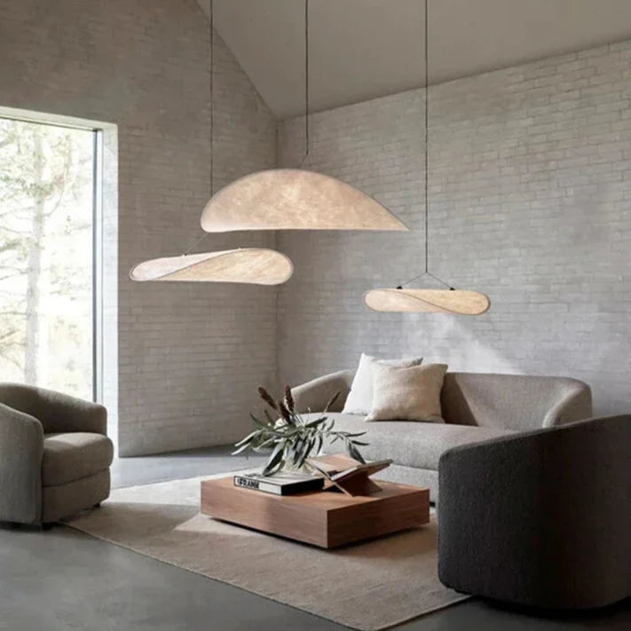 Japanese Silk Pendant Light Handmade Wabi Sabi Chandelier - Image 9