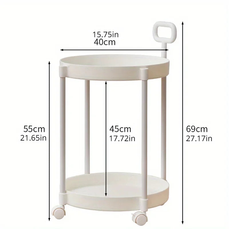 2-Layer Round Rolling Side Table Wheels Handle - Image 5