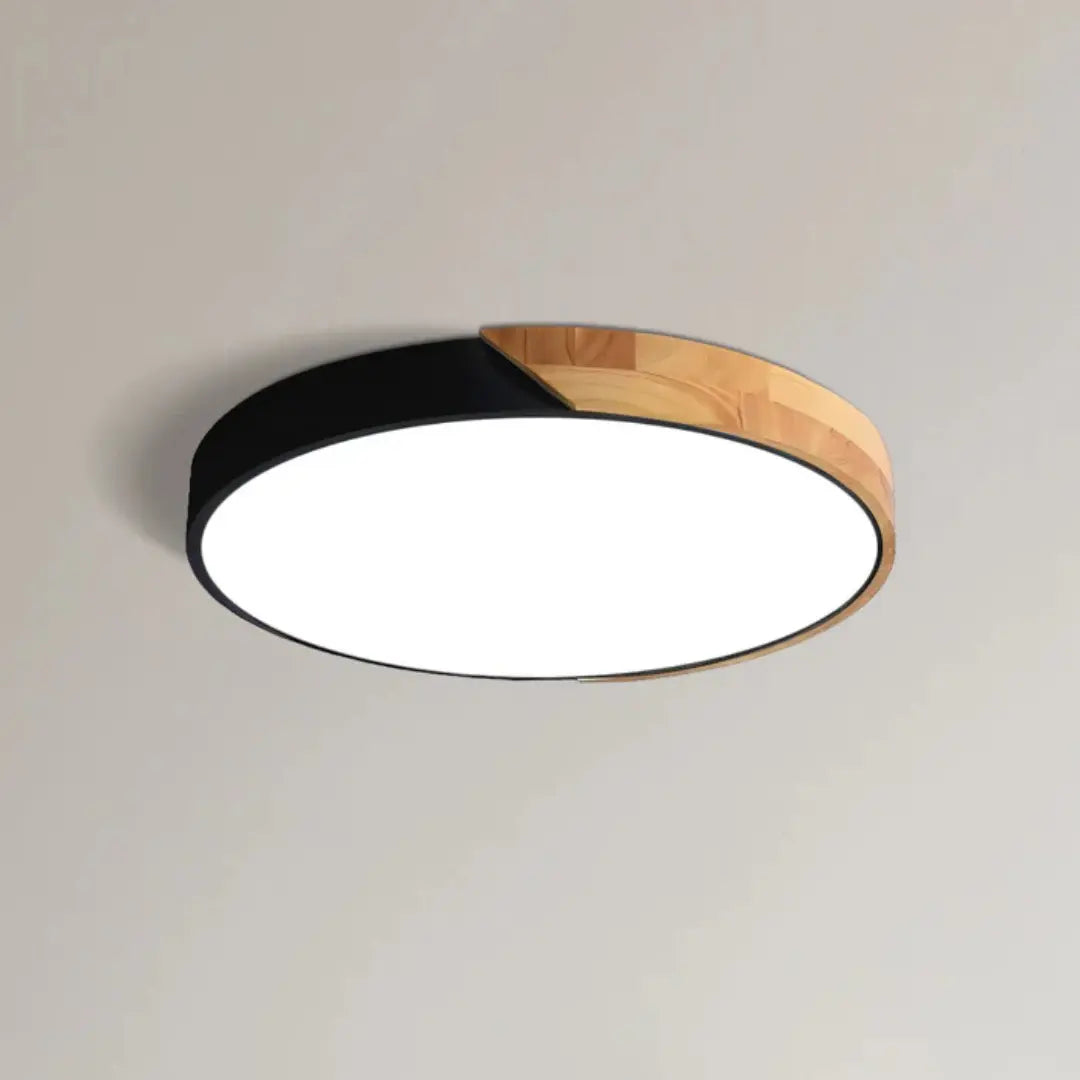Scandinavian Round Wood LED Flush Mount Lamp
