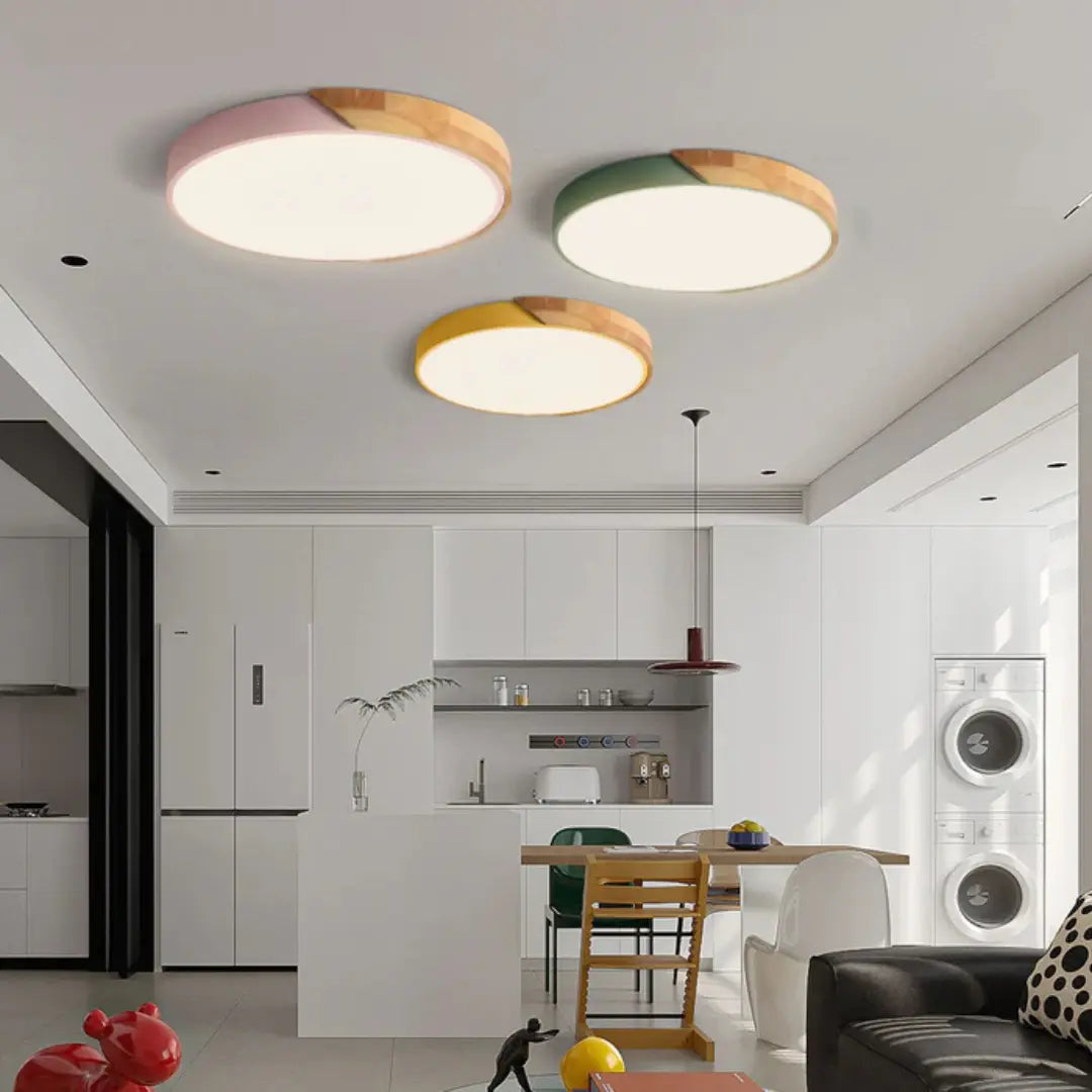 Scandinavian Round Wood LED Flush Mount Lamp - Image 13