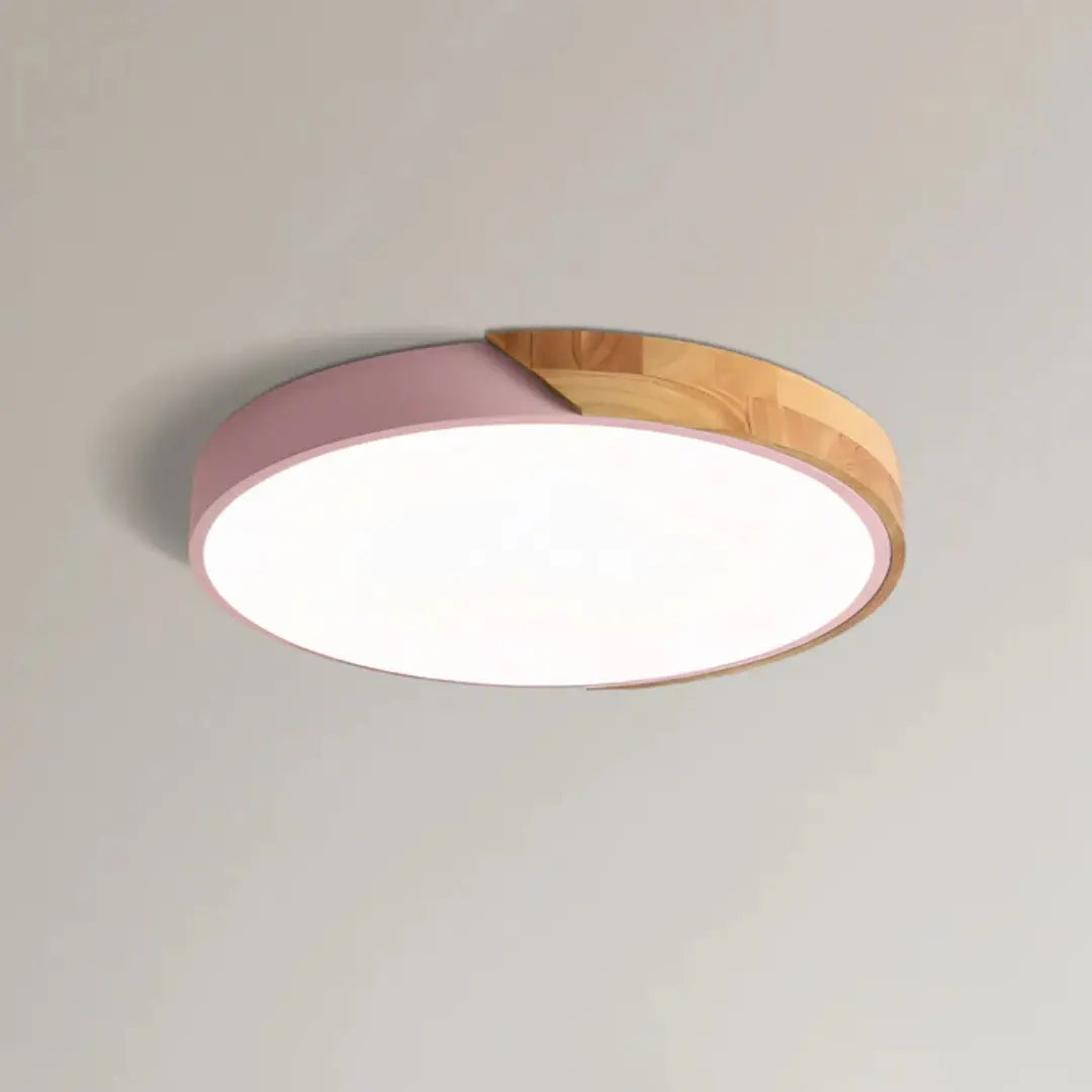 Scandinavian Round Wood LED Flush Mount Lamp - Image 3