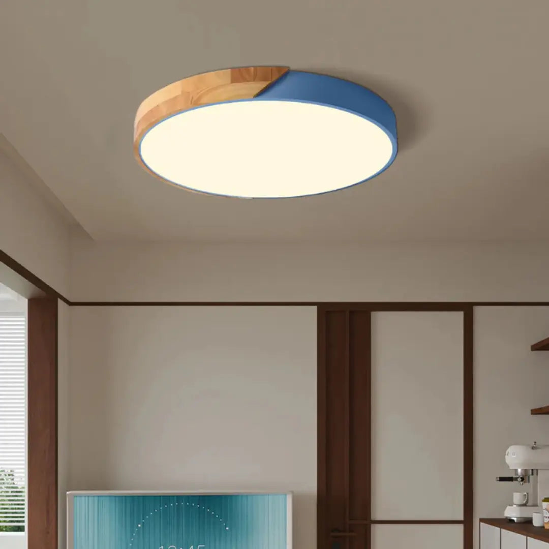 Scandinavian Round Wood LED Flush Mount Lamp - Image 8