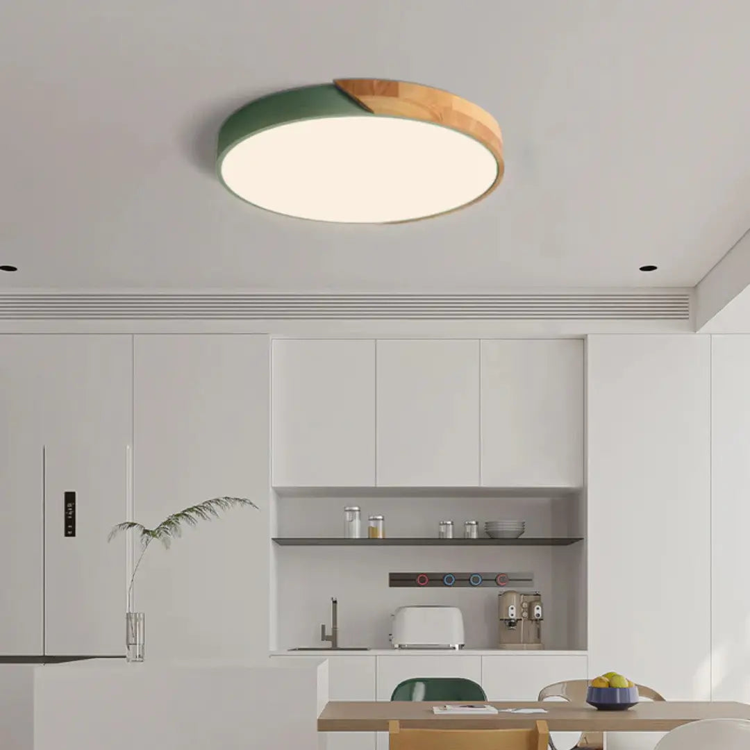 Scandinavian Round Wood LED Flush Mount Lamp - Image 10