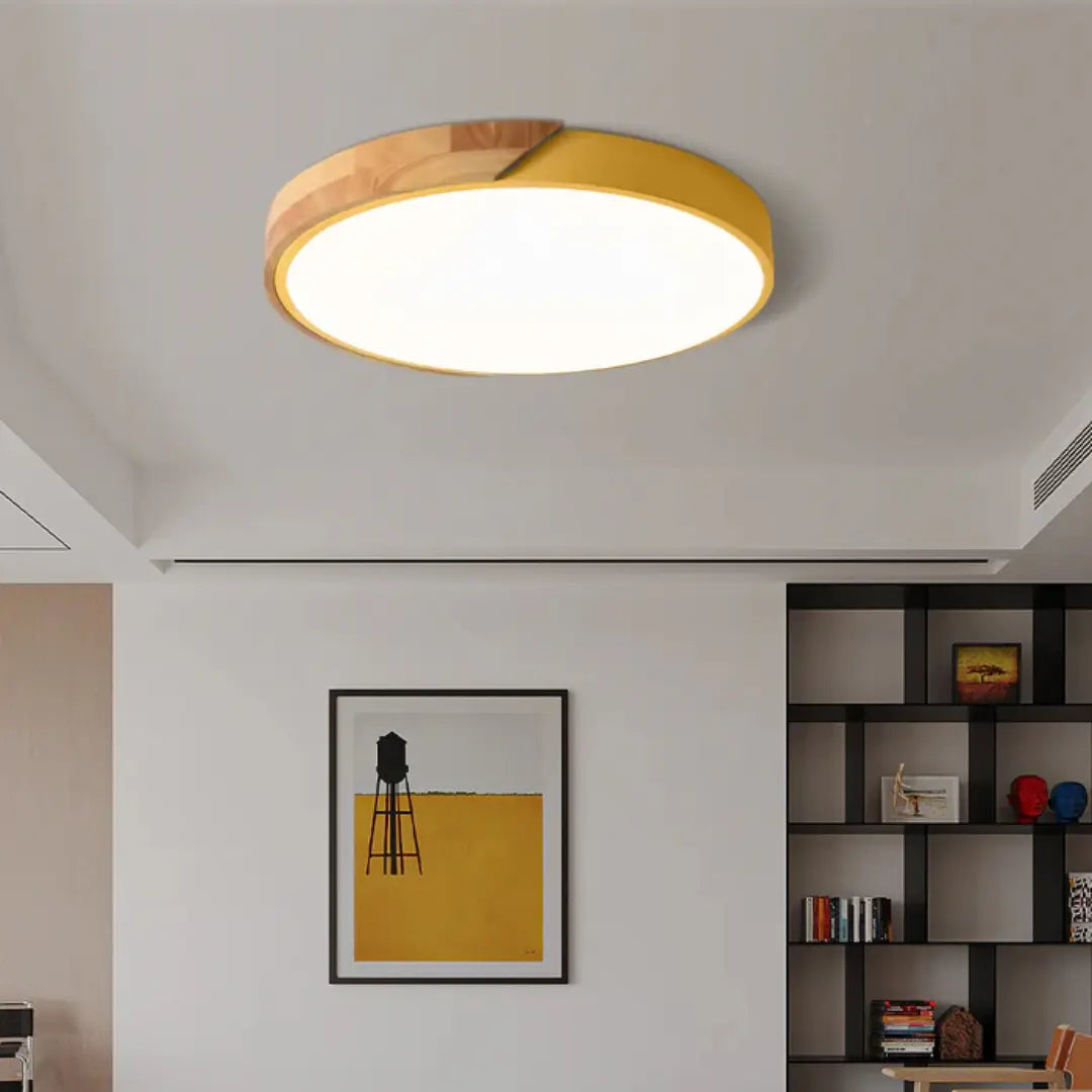 Scandinavian Round Wood LED Flush Mount Lamp - Image 4