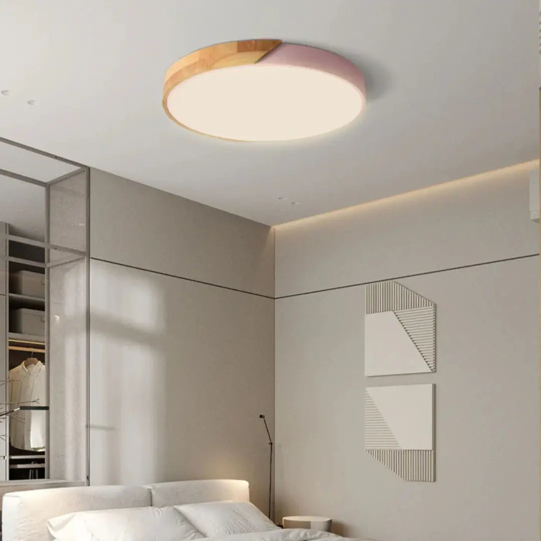 Scandinavian Round Wood LED Flush Mount Lamp - Image 12