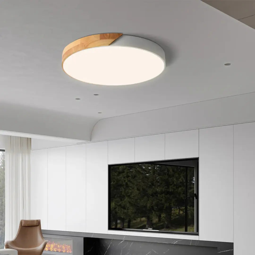 Scandinavian Round Wood LED Flush Mount Lamp - Image 6