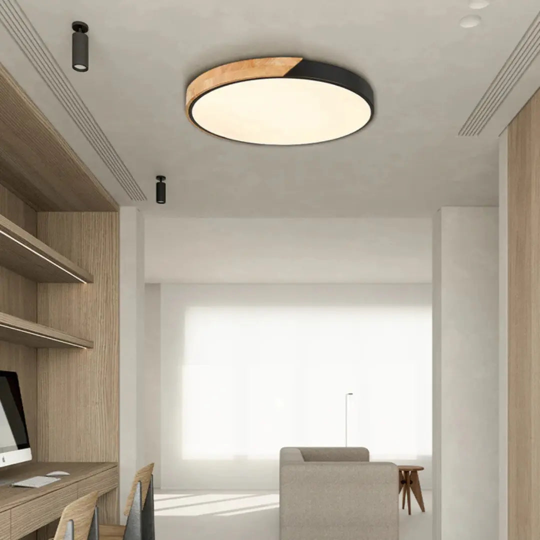 Scandinavian Round Wood LED Flush Mount Lamp - Image 2