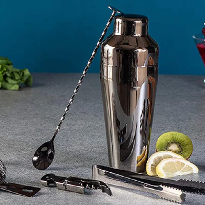 Stainless Steel Cocktail Shaker Set Bartender Kit Bamboo Stand - Image 2