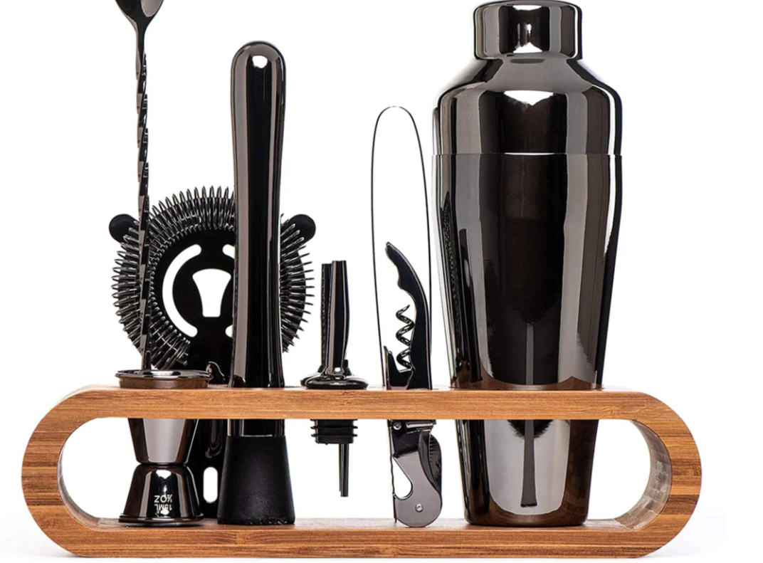Stainless Steel Cocktail Shaker Set Bartender Kit Bamboo Stand - Image 5