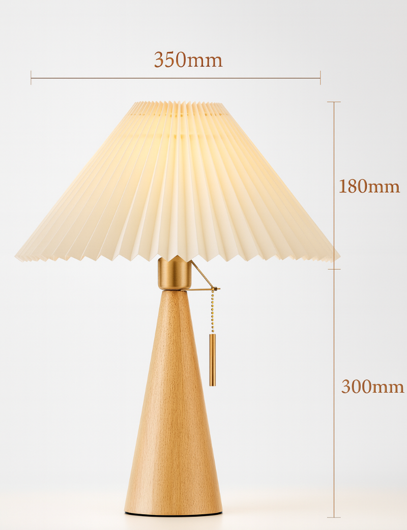 Japandi Pleated Fabric Wood Table Lamp LED - Image 4