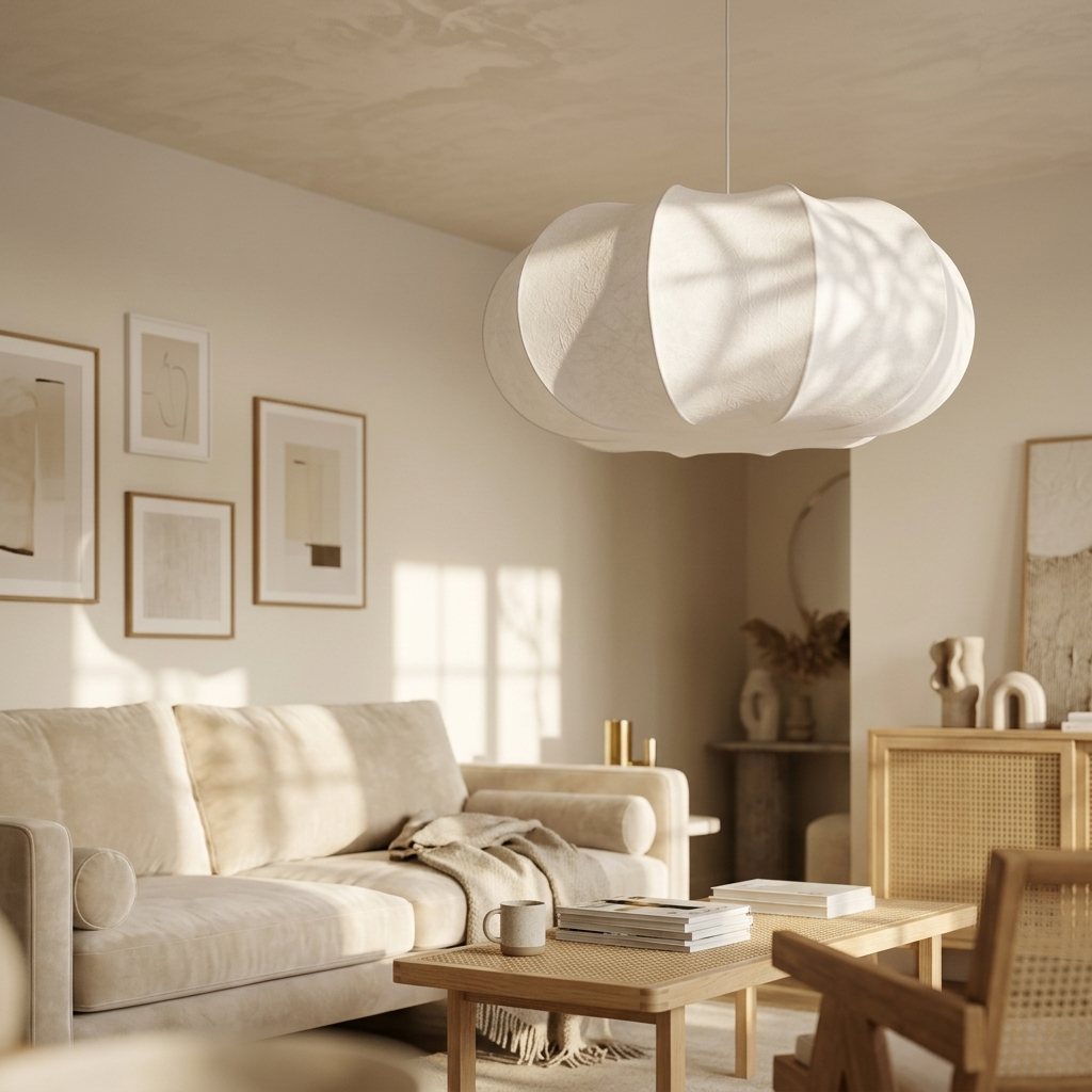 Japandi Silk Pendant Light Wabi-Sabi Minimalist Ceiling Lamp - Image 4