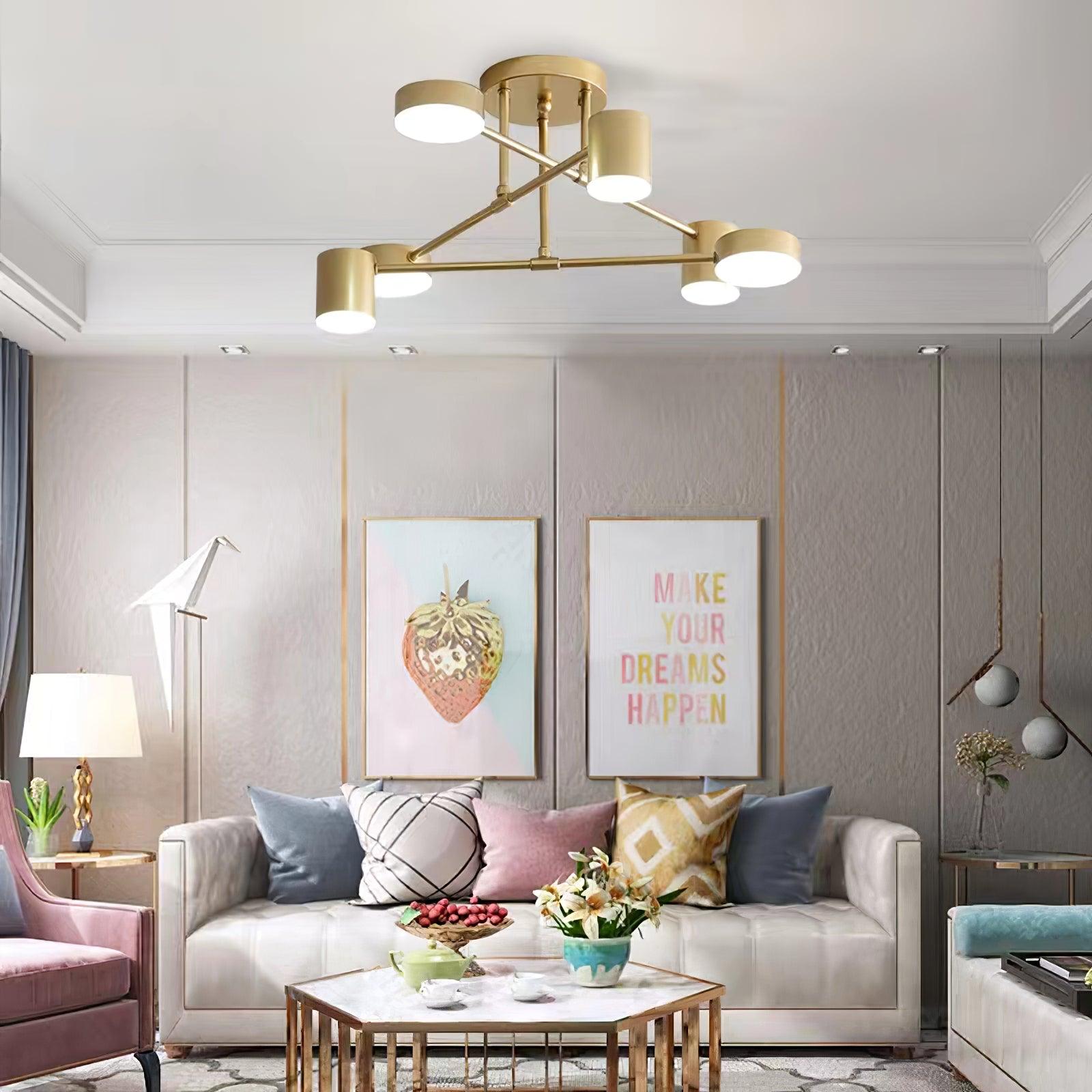 Nivora - Plafonnier globe Sputnik en laiton LED 6 lumières