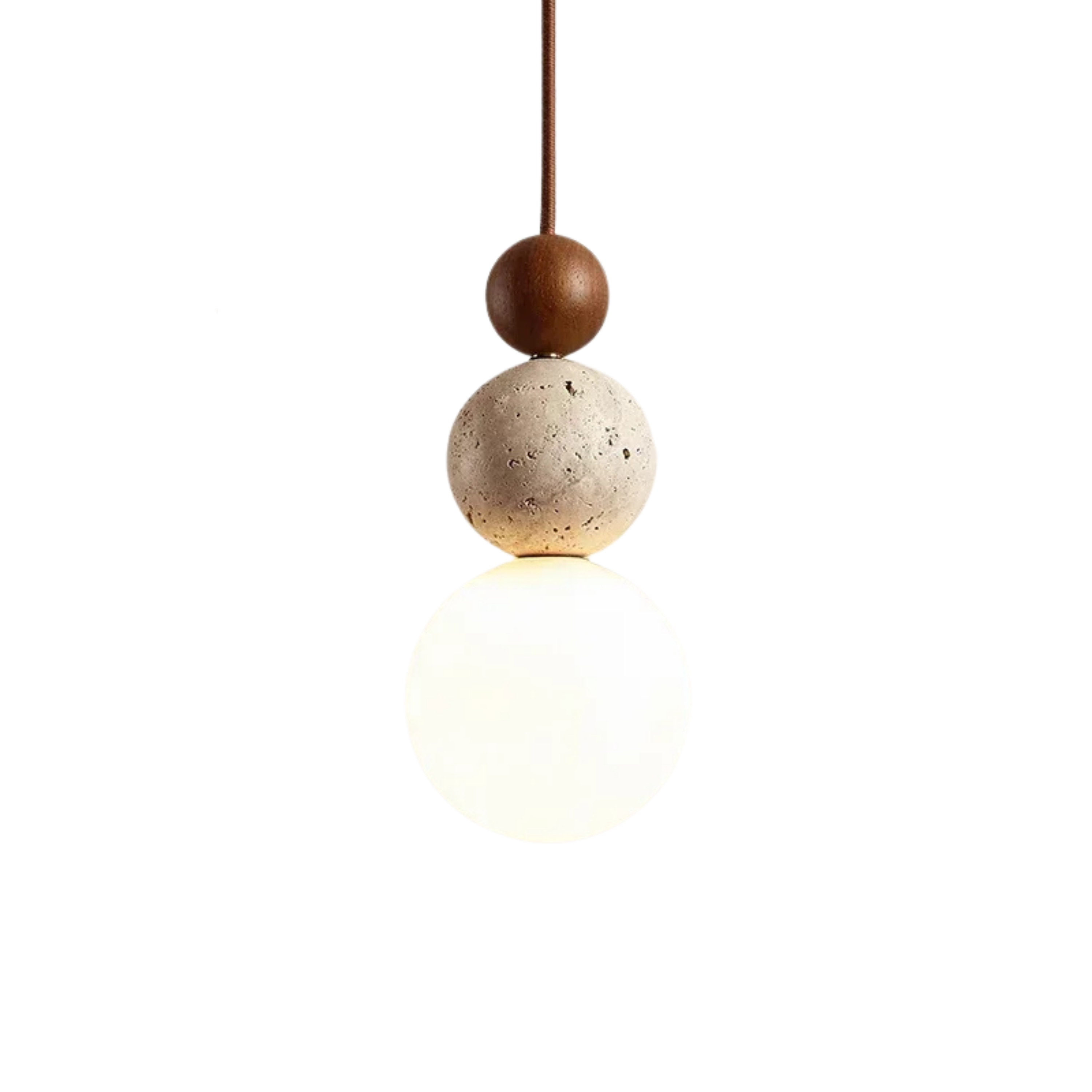Cremon – Lampada a sospensione in legno e travertino crema