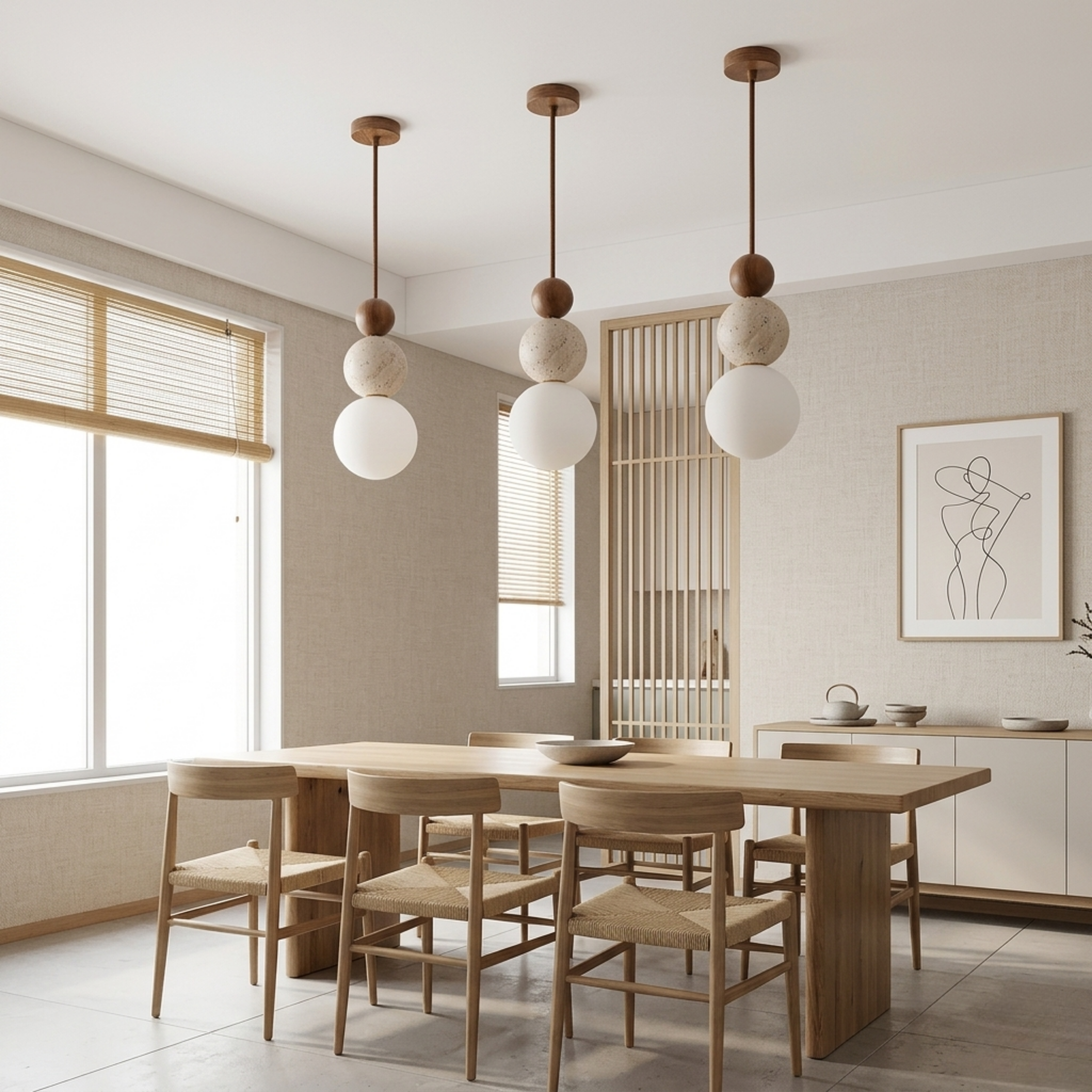 Cremon – Lampada a sospensione in legno e travertino crema