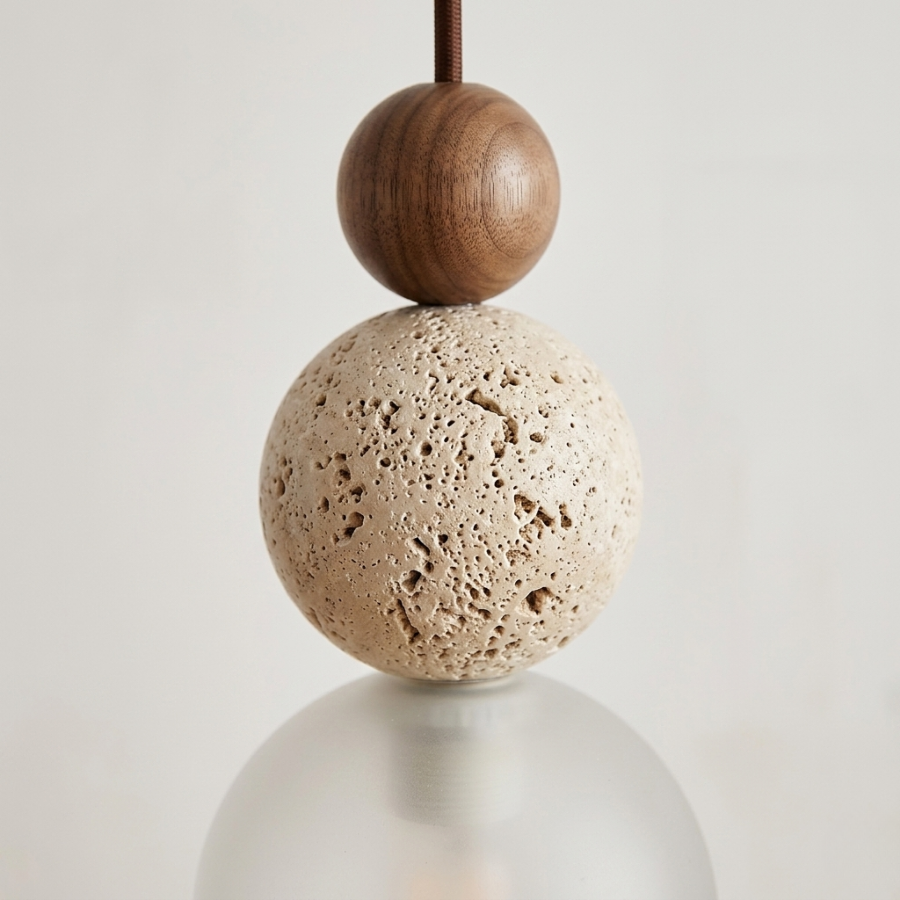 Cremon – Lampada a sospensione in legno e travertino crema