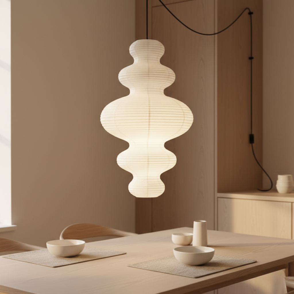Akaria - Lampada a sospensione in carta di riso artigianale per illuminazione cucina