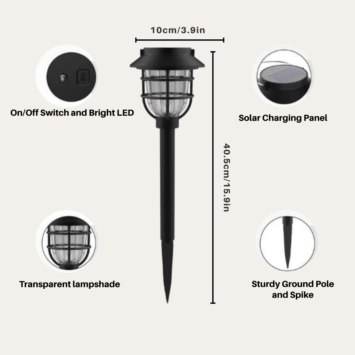 Velorian – Lumière de chemin solaire LED vintage avec cage design