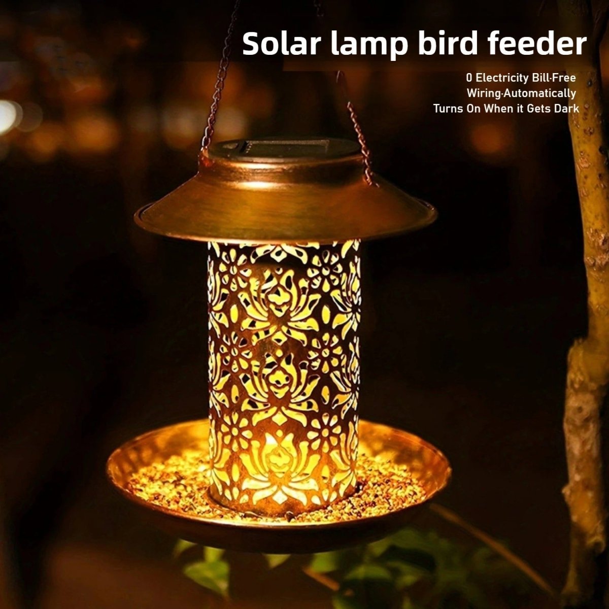 Aviora – Lampada a sospensione vintage LED solare a forma di mangiatoia per uccelli cilindrica