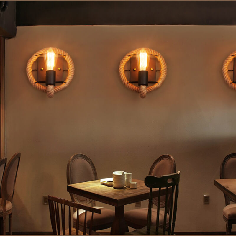 Rovira – Applique murale ronde vintage en corde 1 lumière