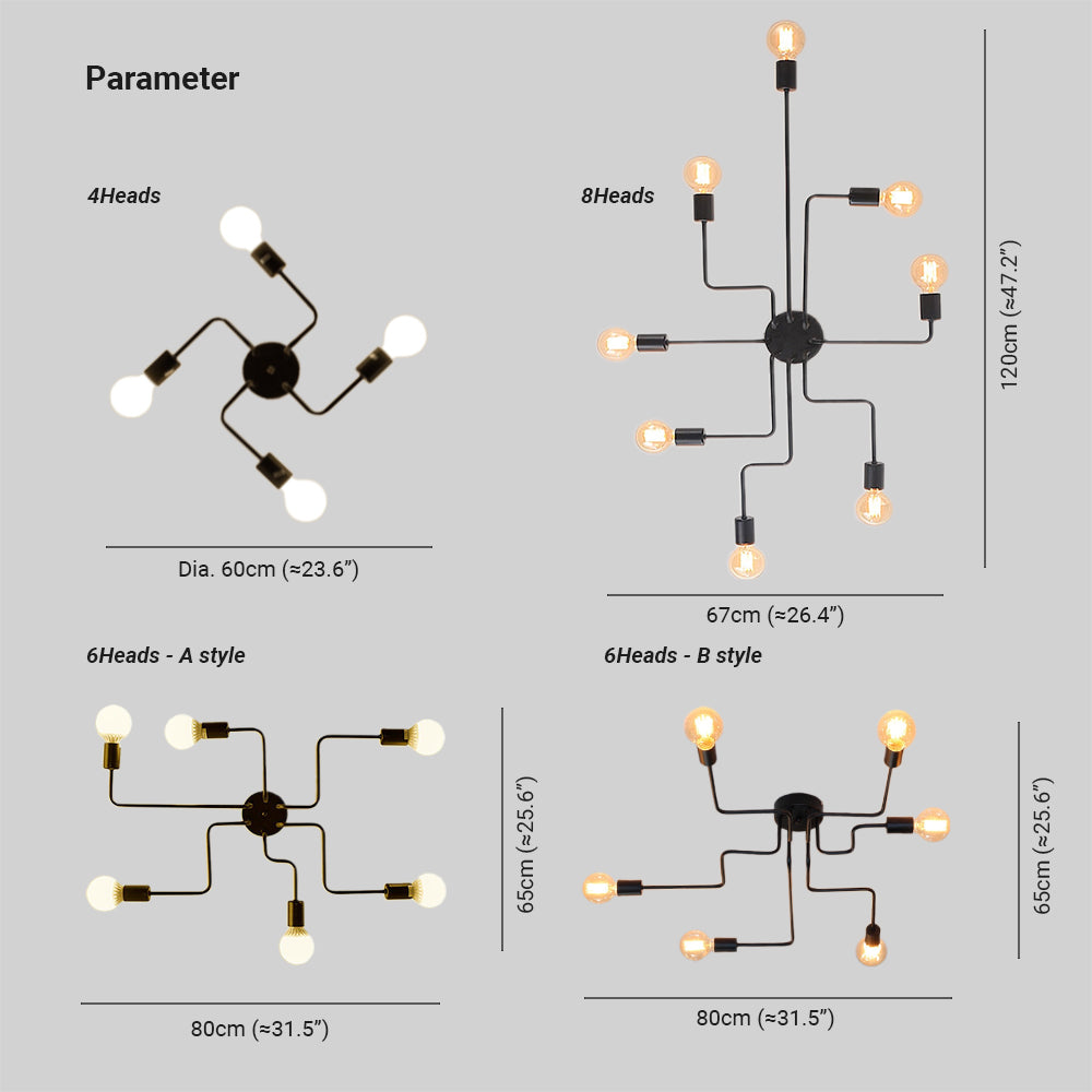Orvessan - Lampe de plafond industrielle vintage métal 4 6 8 ampoules