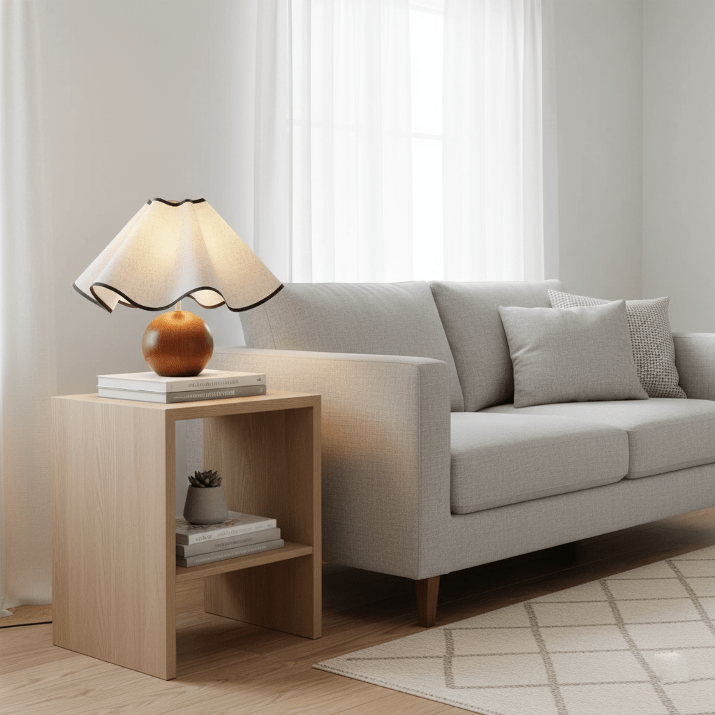 Mirelle - Lampe de table avec abat-jour en tissu motif crête de vague