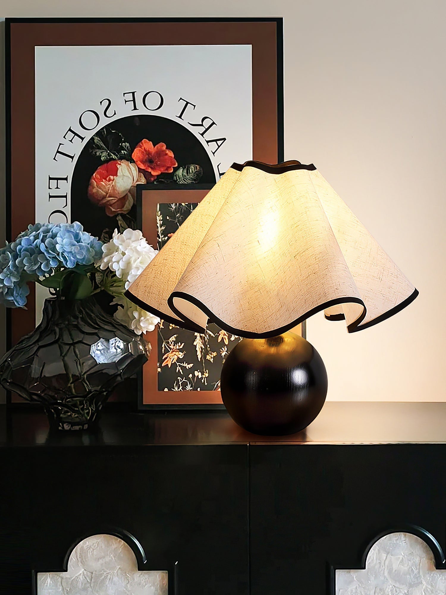 Mirelle - Lampe de table avec abat-jour en tissu motif crête de vague