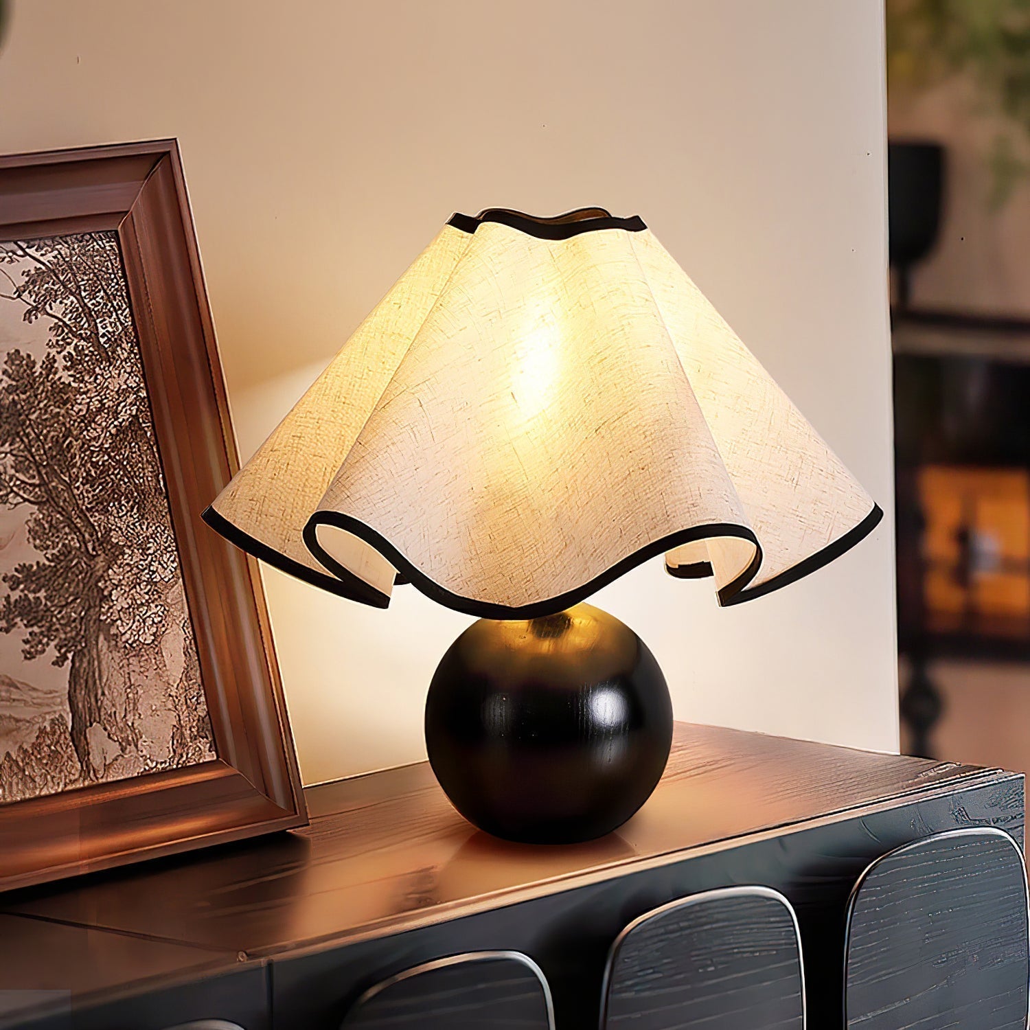 Mirelle - Lampe de table avec abat-jour en tissu motif crête de vague