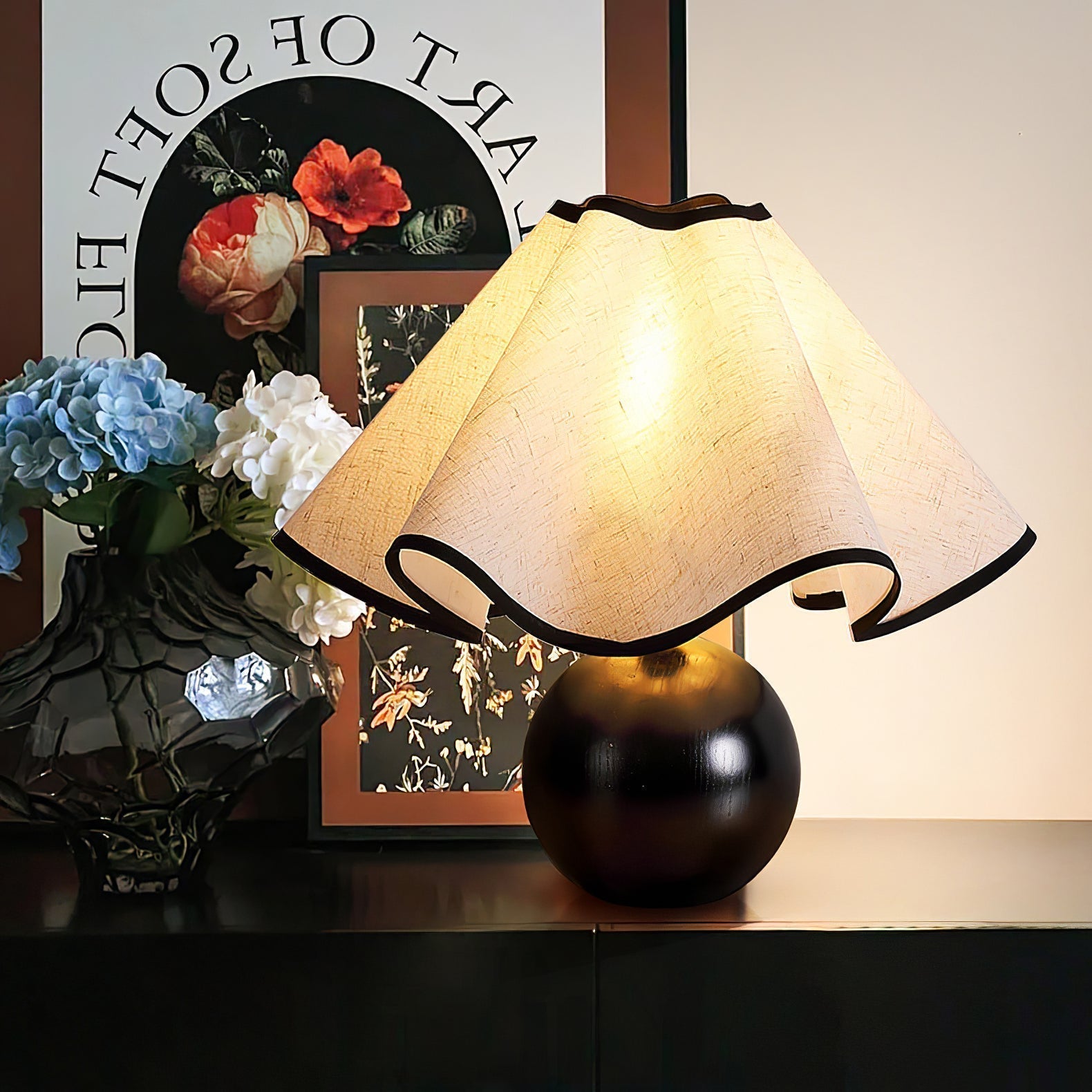 Mirelle - Lampe de table avec abat-jour en tissu motif crête de vague