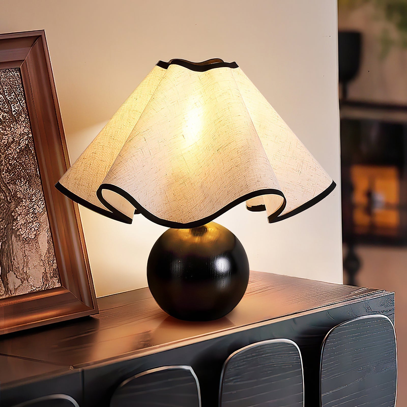 Mirelle - Lampe de table avec abat-jour en tissu motif crête de vague