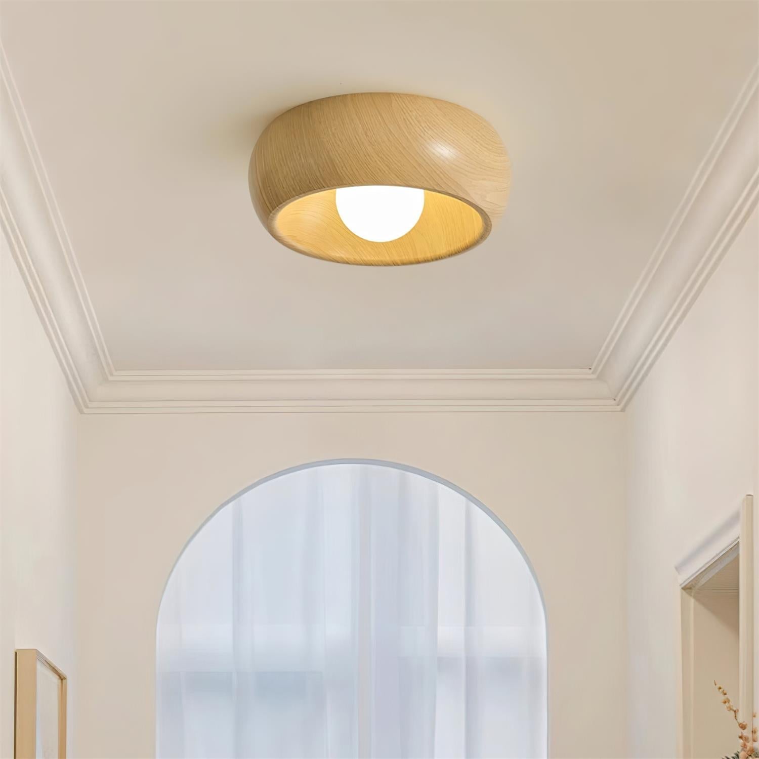 Round Wood Flush Mount Minimalist LED Ceiling Light - Image 3