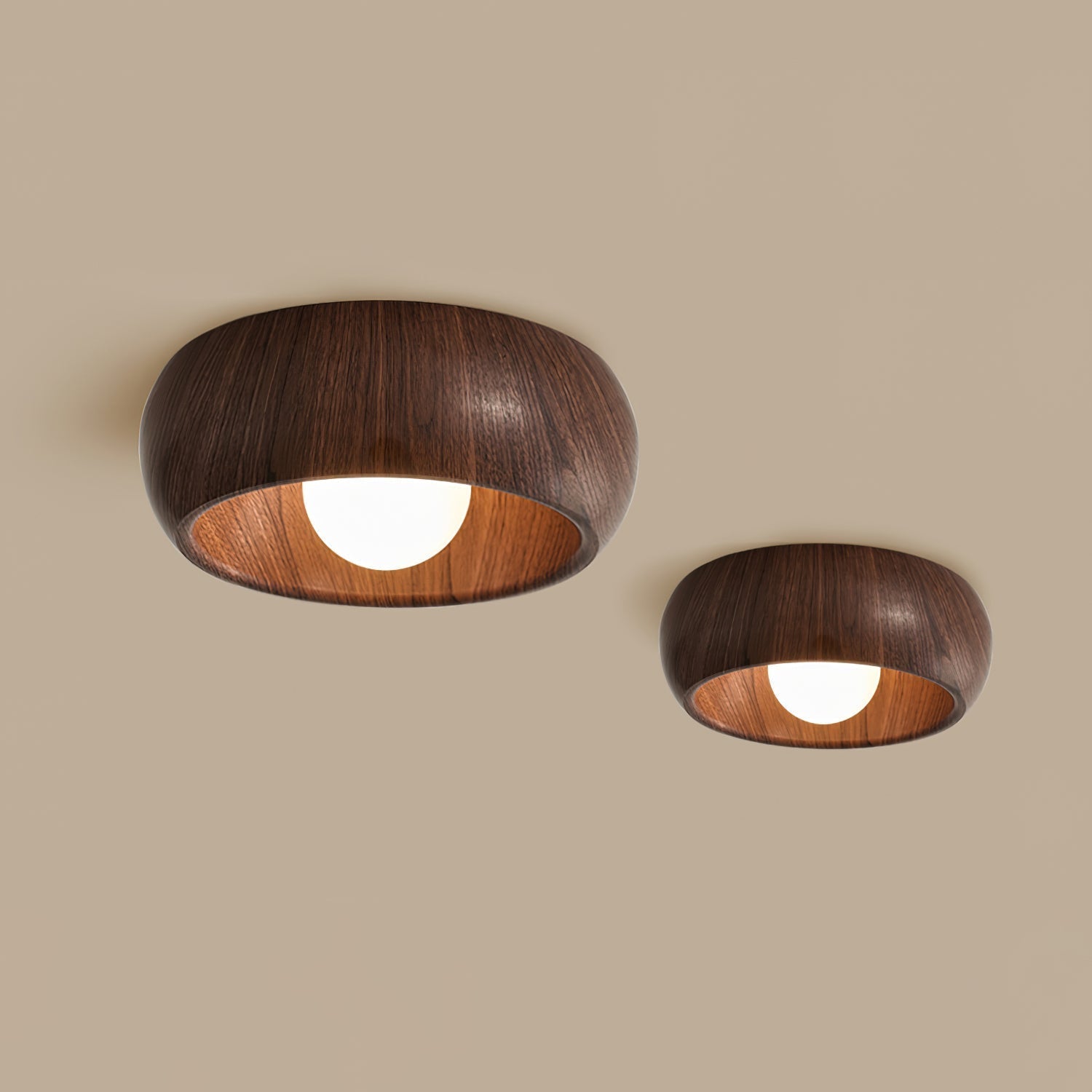 Round Wood Flush Mount Minimalist LED Ceiling Light