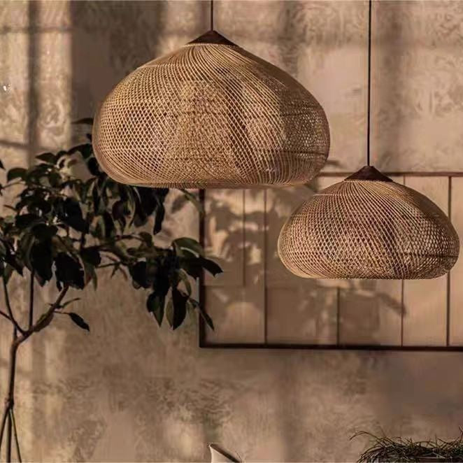 Solari - Lampada a Sospensione in Rattan in Stile Japandi Boho