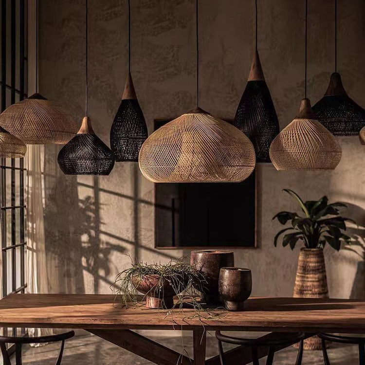 Solari - Lampada a Sospensione in Rattan in Stile Japandi Boho