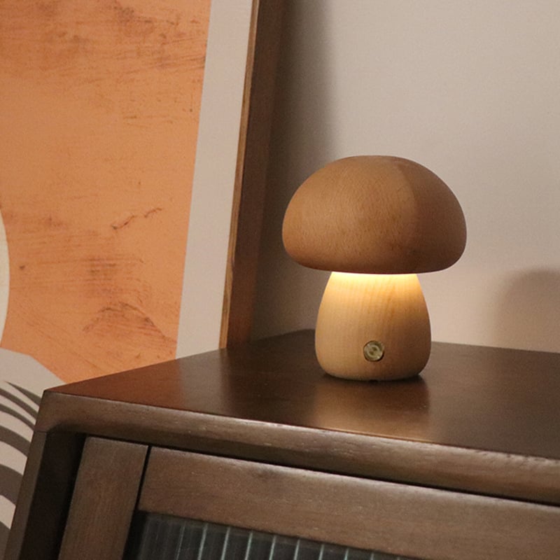 Mykora - Lampe de table champignon en bois tactile