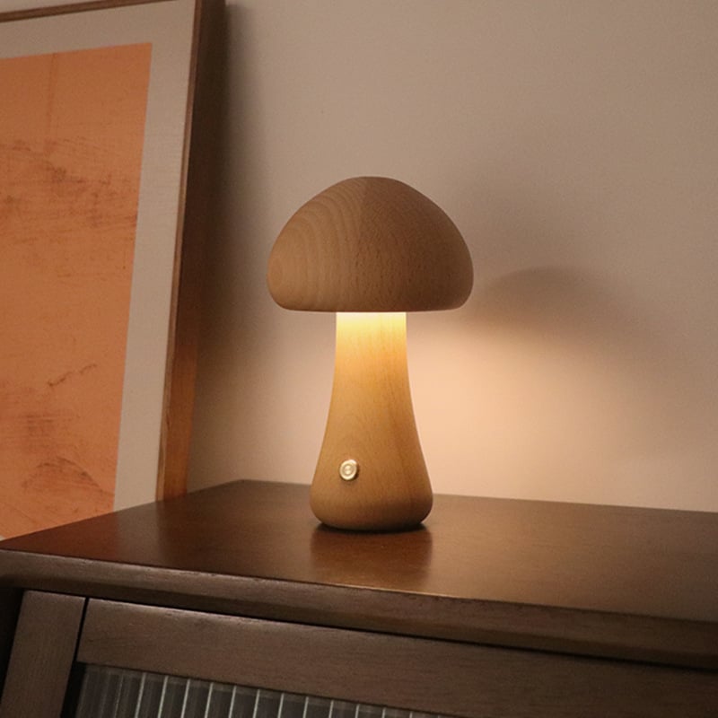 Mykora - Lampe de table champignon en bois tactile