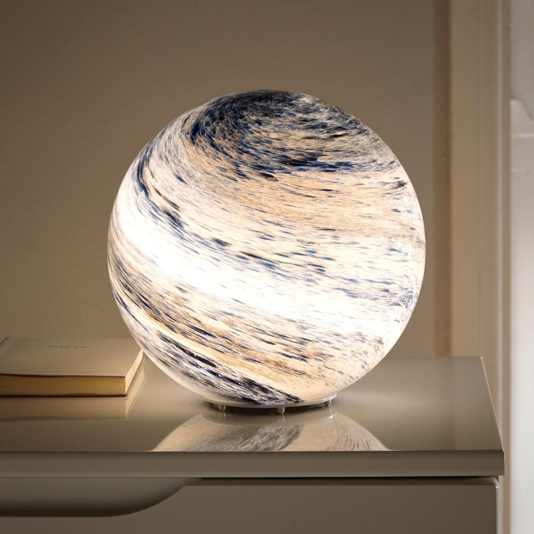 Glass Sphere LED Table Lamp Remote Control Swirl Surface