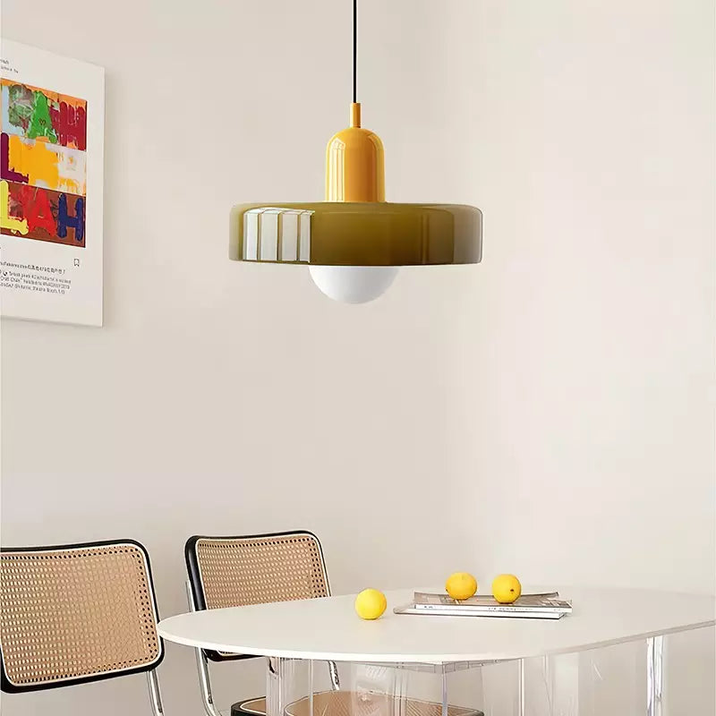 Brieno - Lampada a sospensione in vetro con stelo verticale