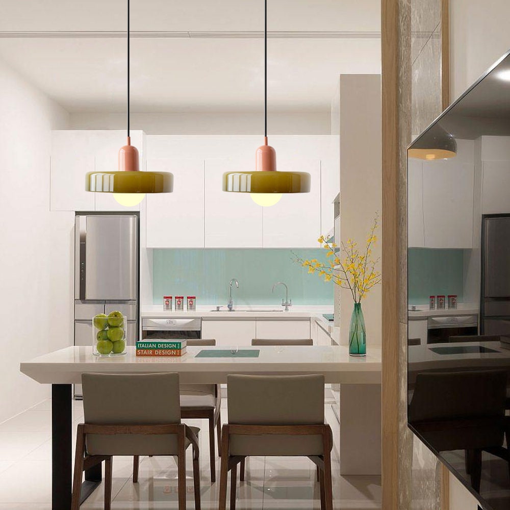 Brieno - Lampada a sospensione in vetro con stelo verticale