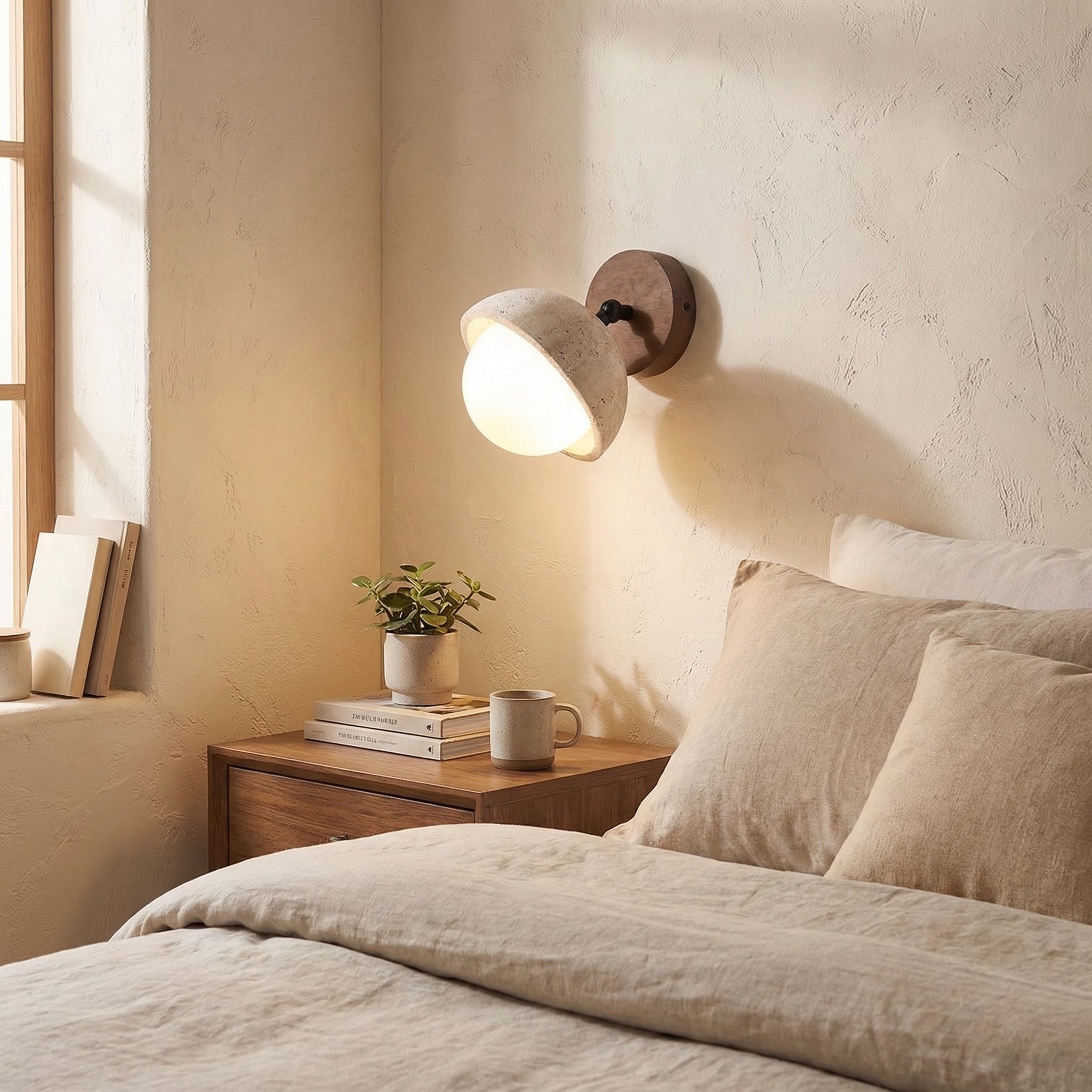 Evara - Applique murale réglable en travertin avec diffuseur en verre