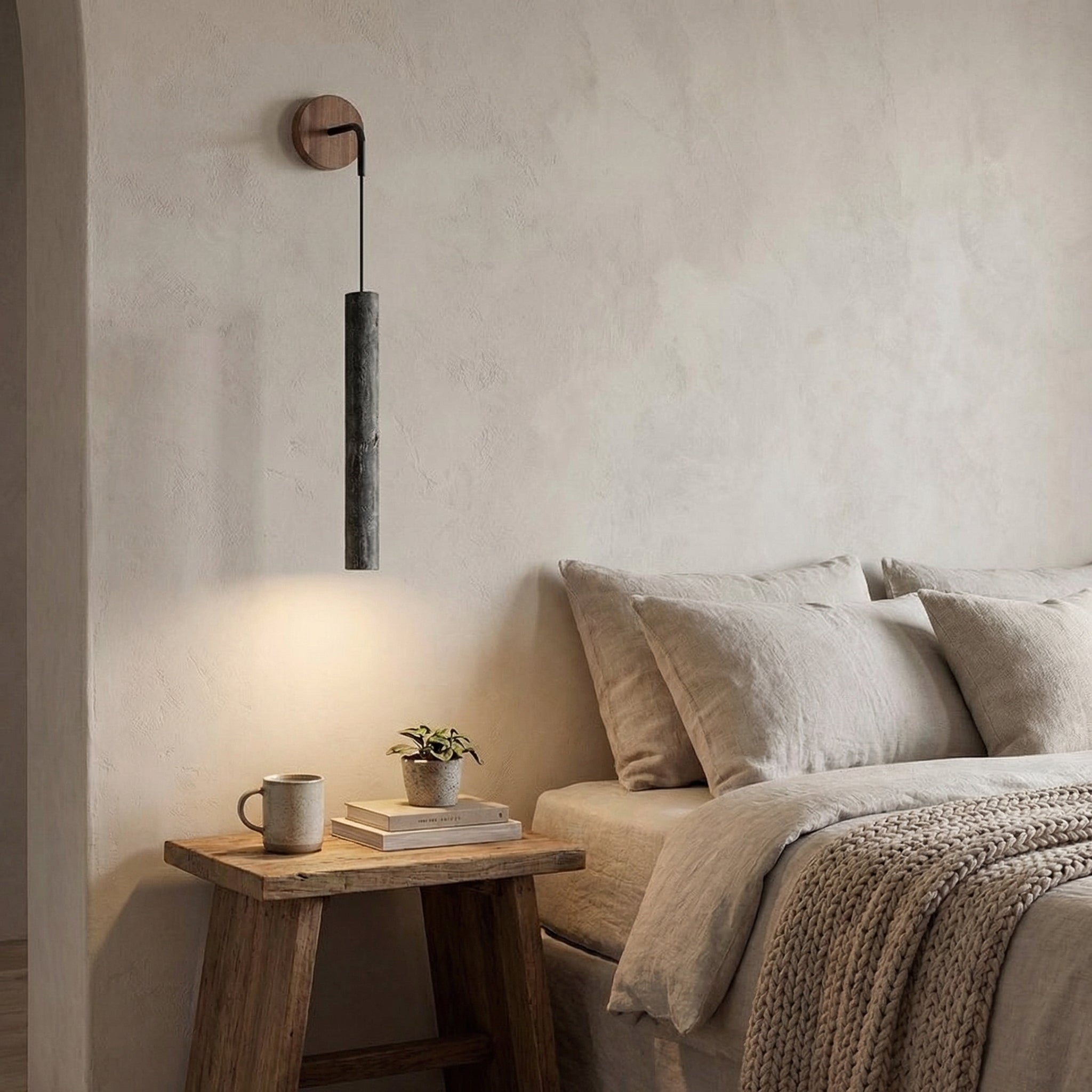 Trowen - Lampada da parete a tubo in travertino da 30 cm  