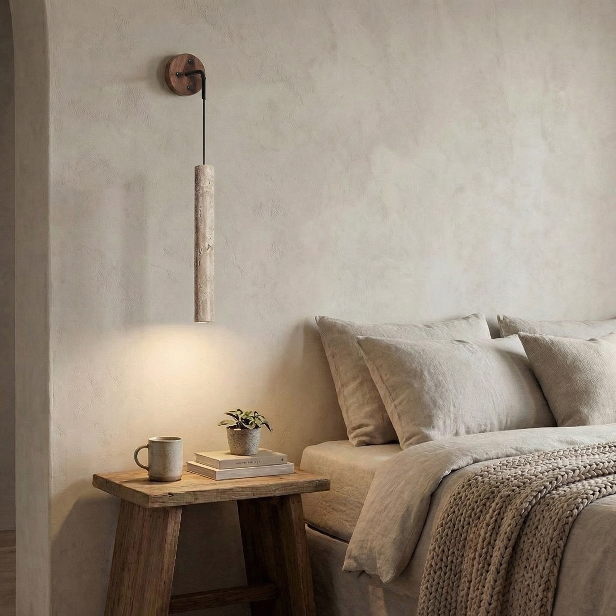Trowen - Lampada da parete a tubo in travertino da 30 cm  
