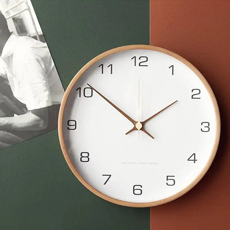 Scandinavian Round Wood Wall Clock Silent Non-Ticking - Image 4