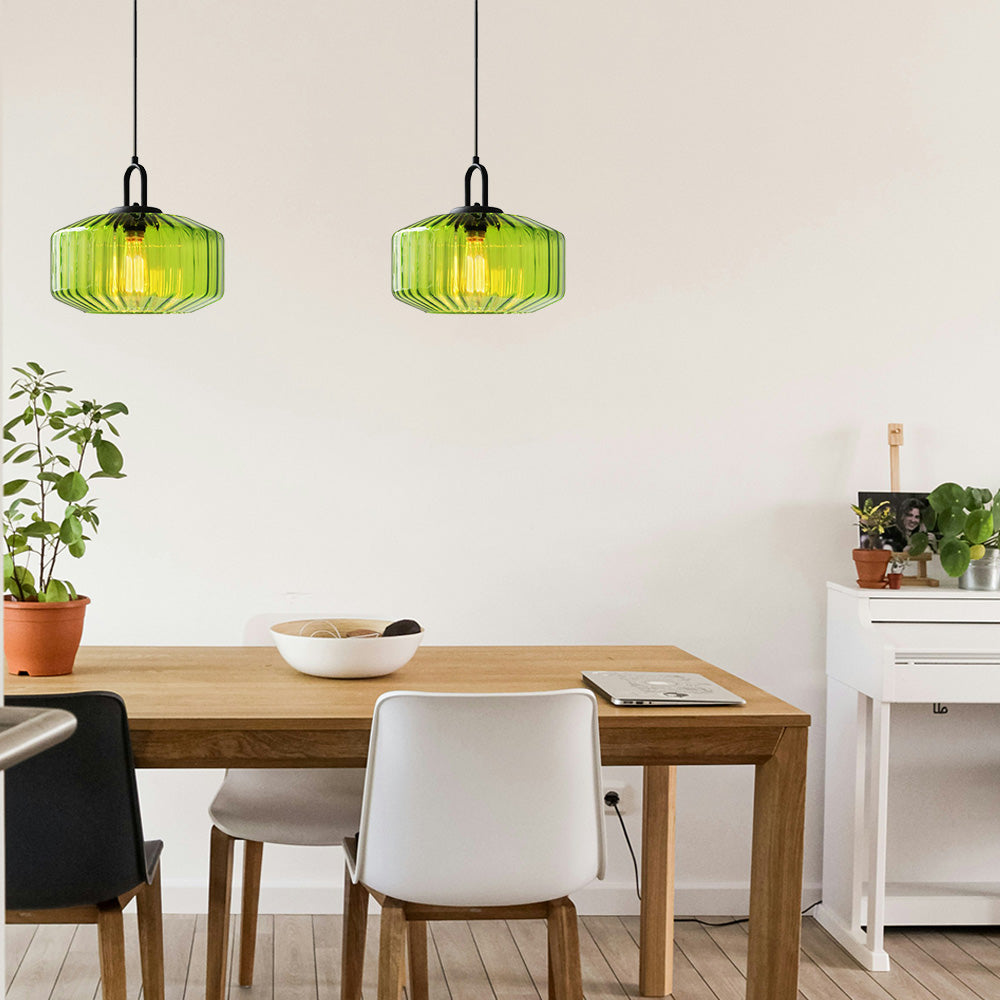 Minda - Lampada a sospensione in vetro a strisce stile metà secolo