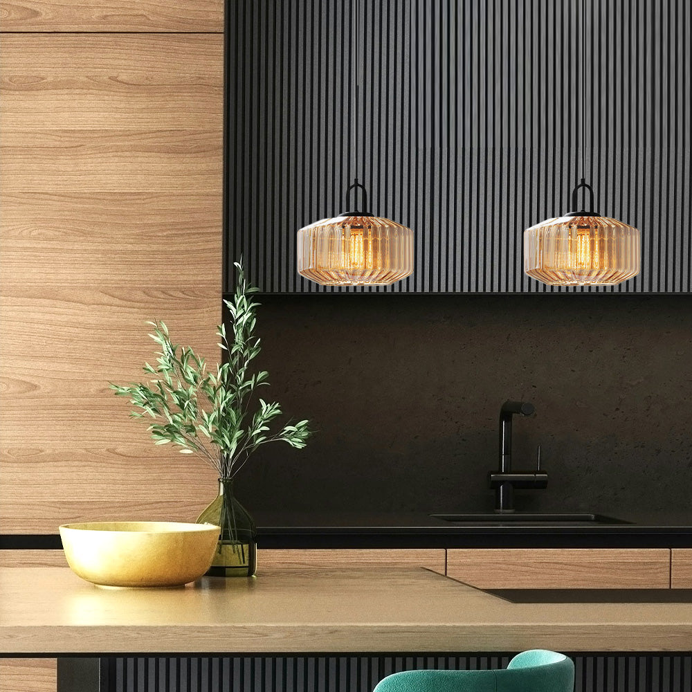 Minda - Lampada a sospensione in vetro a strisce stile metà secolo