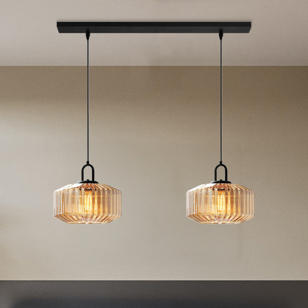 Minda - Lampada a sospensione in vetro a strisce stile metà secolo