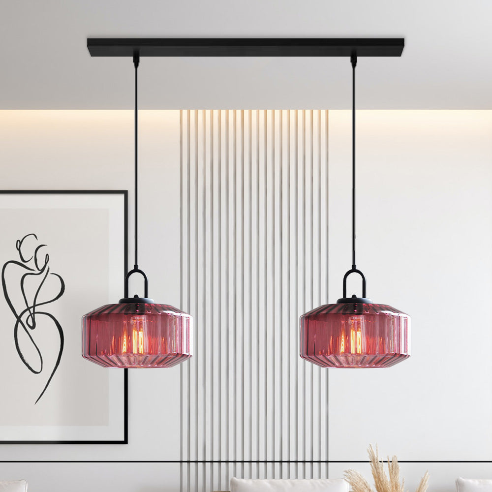 Minda - Lampada a sospensione in vetro a strisce stile metà secolo