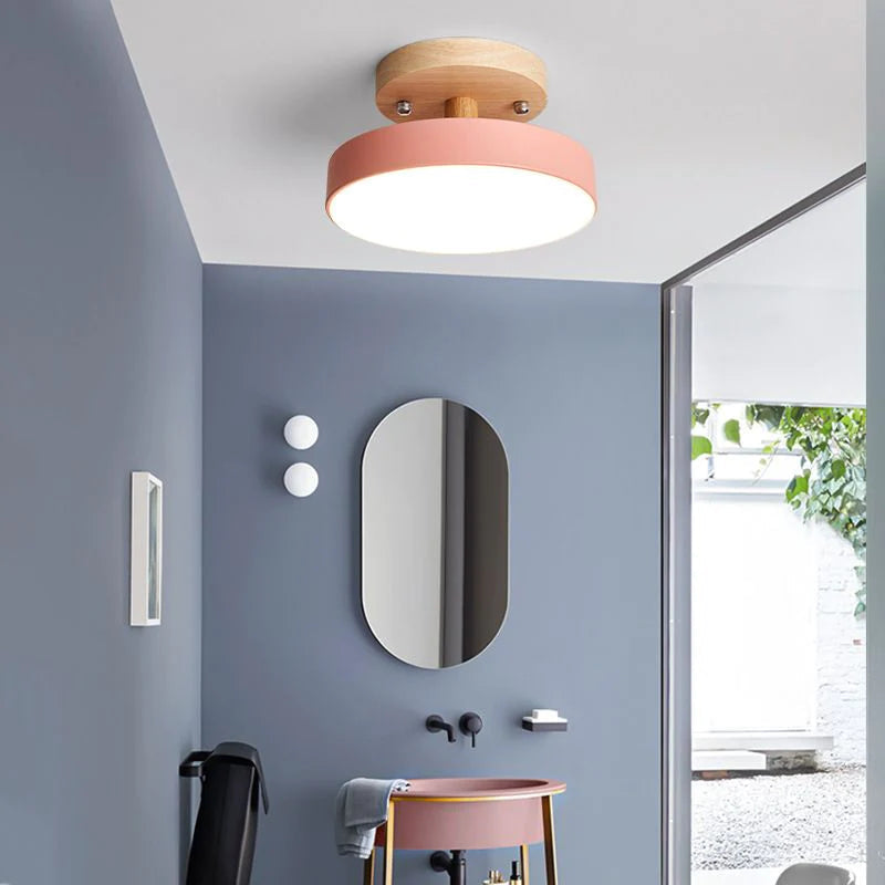 Aqiora – Lampada da soffitto LED circolare moderna con base in legno