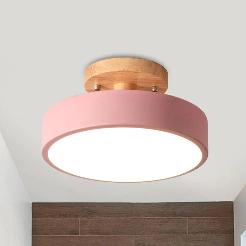 Aqiora – Lampada da soffitto LED circolare moderna con base in legno