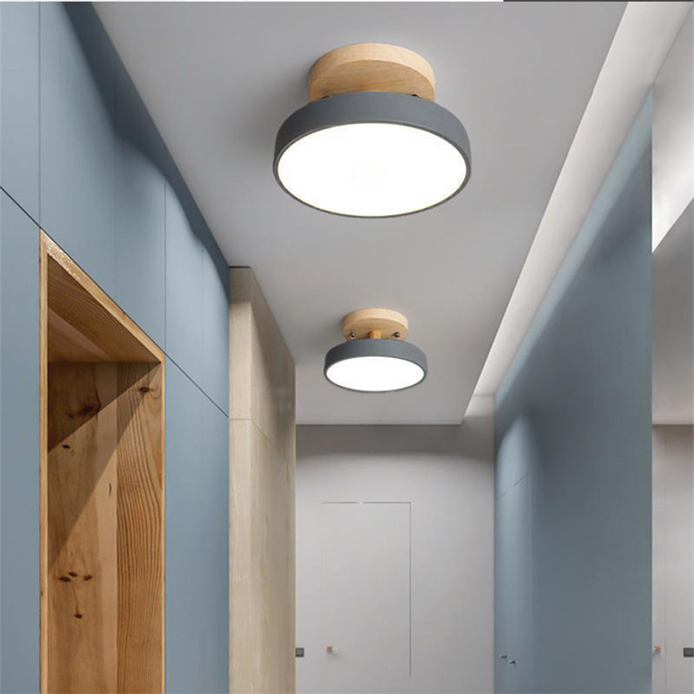 Aqiora – Lampada da soffitto LED circolare moderna con base in legno