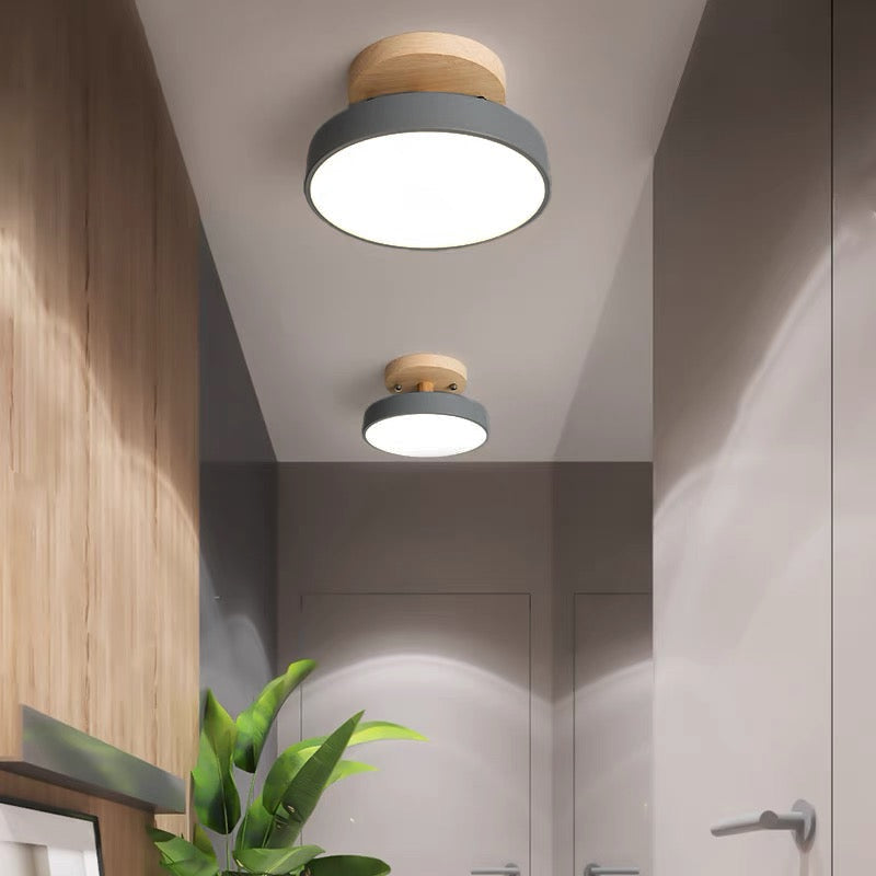 Aqiora – Lampada da soffitto LED circolare moderna con base in legno